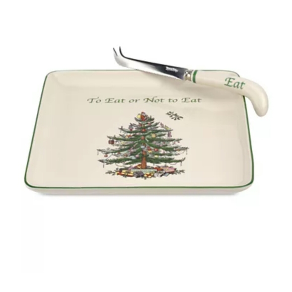Spode Christmas Tree  2 Piece Cheese Plate & Knife - Picture 1 of 2